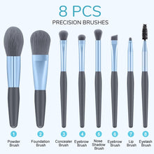 Makeup Brush Set,Mini Make Up Brushes for Foundation,Powder,Blush Eyeshadow,Eyelash and Concealer,8PCS makeup brushes set professional for Cosmetics With Makeup Bag in leatherblue-LiDCH