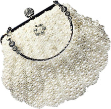 Amosfun Girl Wallets Women Pearl Shell Shaped Clutch Bag Crystal Beaded Evening Bag Wedding Purse with Pearl Chain Fit Wedding Party Crossbody Handbag