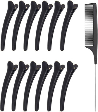 12pcs Hair Sectioning Clips + 1pcs Professional Anti-static Metal Tail Hair Comb, Makeup Hairdresser Clips for Styling of Women Girls Hairdressing Salon Tool Set