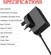 MEROM 5V Razor Charger Power Cord Compatible with Remington Shaver Power Supply Adapter for Remington Shaver Beard Trimmer HC4250 XR1330 XR1350 XR1450 XR1330 XR1470 XR1430 XR1410 PF7500 PF7600