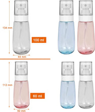 Lahviuu Spray Bottles,6 pcs Fine Mist Empty Travel Bottle Set Portable Reflillable Liquid Containers,Atomiser for Cosmetic,Make Up,Hair,Perfume,60ml and 100ml(Pink, Clear, Blue)