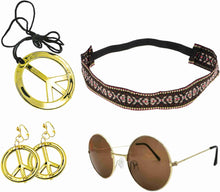 DMQ Hippie Costume Set, Includes Retro Round Sunglasses Peace Sign Necklace Peace Sign Earrings Bohemia Headband, 70s accessories for women Hippie Party Supplies