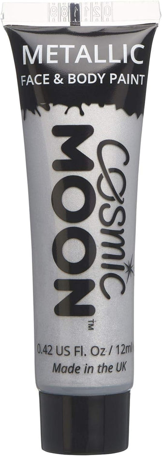 Face & Body Metallic Paint by Cosmic Moon - Silver - Water Based Face Paint Makeup for Adults, Kids - 12ml