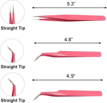 Eyelash Tweezers 3 Pieces Pink Lash Tweezers Set,Lash Tweezers for Eyelash Extensions,Ladies Girls Stainless Steel Metal Eyelash Tweezers False Lash Application Tool