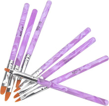 Jinlaili 7PCS Nail Art Brush Set, Purple Nail Art Tips Builder Brush, UV Gel Acrylic Nail Brush Nail Painting Brush Pen, Nail Art Design Painting Liner Pen Set, Acrylic Nail Brush Kit for Home Salon