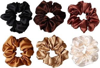 nuoshen 6 Pieces Hair Scrunchies, Satin Elastic Soft Hair Ties Scrunchy Hair Bands for Girls and Ladies