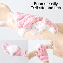 iJiZuo 2Pcs Exfoliating Wash Gloves, Scrub Gloves, Body Peeling Gloves, Natural Loofah Washcloth Exfoliating Glove, Also for Face, Legs, Ingrown Hair, Feet (Pink)