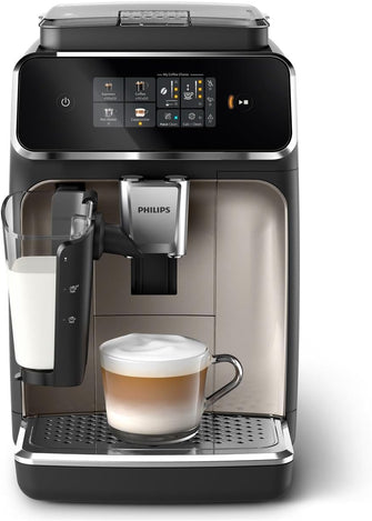 PHILIPS 2300 Series Fully Automatic Espresso Machine - 4 Beverages, Modern colour touch screen display, LatteGo milk system, SilentBrew, 100% Ceramic Grinder, AquaClean Filter. Matte Black(EP2336/40)