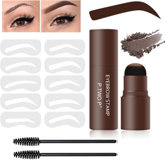 EONFAVE Eyebrow Stencil Kit - Eyebrow Stamp Stencil Kit - Waterproof Brow Stamp Shaping Kit, 3 in 1 Hairline Shadow Powder, Eyebrow Makeup Tools with 10 Reusable Eyebrow Stencils, dark brown