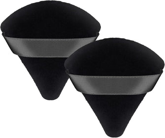 Patelai 2 Pcs Powder Puff Makeup Triangle Soft Sponge Reusable Sponges with Strap for Loose Cosmetic Foundation Wet Dry (Black)