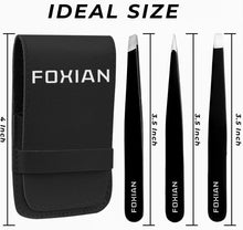 Foxian 3 Pcs Eyebrow Tweezers for Facial Hair Women Stainless Steel Straight & Slanted Tips for Accurate & Precise Grooming of Eyebrows Professional Tweezers for Men