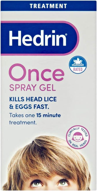 Hedrin Once Spray Gel, Head Lice Treatment, Nits Treatment, Kills Headlice and Eggs in 15 Minutes  60 ml