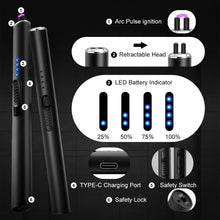 Candle Lighter Electric Lighter USB C Rechargeable Long Lighter Flameless Plasma Arc Lighter Windproof Electronic Lighter for BBQ, Fireworks, Candles, Gifts for Women (Black)