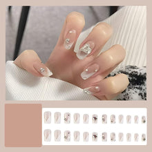 Medium Length Press on Nails French False Nails White Fake Nails Love Heart Design Fake Nails Purple Glitter Fake Nails Full Cover Artificial Nails for Women Decorations 24 PCS