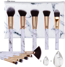 Makeup Brushes HEYMKGO Professional Marble Makeup Brush Set, Soft and Odor-free Natural Synthetic Bristles,10PCS + 2 Sponge Puff + Marble Pattern Cosmetics Bag