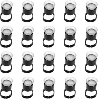 Healifty 20pcs Tattoo Rings Cups with Sponge Tattoo Ink Pigment Ring Disposable Makeup Rings Eyelash Nail Art Glue Holder