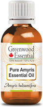 Greenwood Essential Pure Amyris Essential Oil (Amyris balsamifera) Steam Distilled 10ml (0.33 oz)