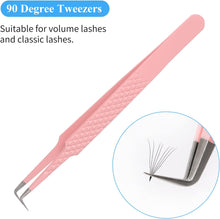 Lash Tweezers Professional Tweezer 90 Curved Angled Tips Precision Stainless Steel Tweezer Easy Fan Volume Lash Tweezers Supplies for Eyelash Extension Applications by GEMERRY (Pink)