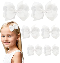 Ferillery 6 Pack Girls Hair Bows Ribbon Bows Craft Bows 3 Sizes Bows, Toddler Girls Hair Bows Hair Bow Clips for Toddlers Hair Bows for Little Girls Hair Accessories, White