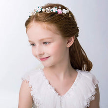 IYOU Flower Headpiece Pearl Wedding Headband Gold Crystal Floral Communion Hair Tiair Accessories for Flower Girls and Bridesmaid.