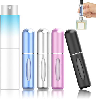 GeeRic Portable Mini Refillable Perfume Atomizer 5 Pcs, Bottle Atomizer Travel Size, Refillable Cosmetic Pump Dispensers, Spray Bottles Accessories Sets (5ml/0.2oz4+8ml/0.27oz1)