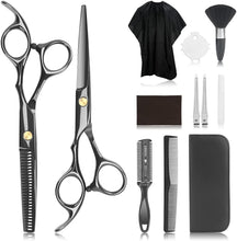 JINSHOW 12Pcs Scissors Hair Hairdressing Professional Shears Set Thinning Cutting Clip Comb Stainless Steel Cut Pouch Kit Salon Barber Women Men Kids Black (12)