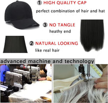 iLUU Baseball Cap With Synthetic Hair Natural Hair Extensions With Attached Black Hat With 24inch Long Straight Smooth Hair Extensions For Women Daily Party Use - Black Brown 60cm Hairpiece