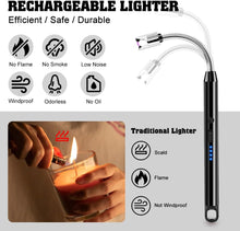 Electric Candle Lighter Long Reach Rechargeable USB C Lighter Electronic Arc Plasma Lighter with Long Flexible Neck for Candles, BBQ, Camping, Grill-(Black)