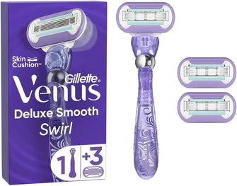 Gillette Venus Deluxe Smooth Swirl Women's Razor + 3 Razor Blade Refills, with Flexiball Technology, Lubrastrip with A Touch of Vitamin E