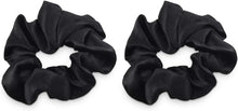 Navaris 2 Pack Scrunchies for Hair - 100% Silk Elastic Hair Bobbles Scrunchies Ponytail Holder Bands Set for Women, Girls, Ladies, Children - Black