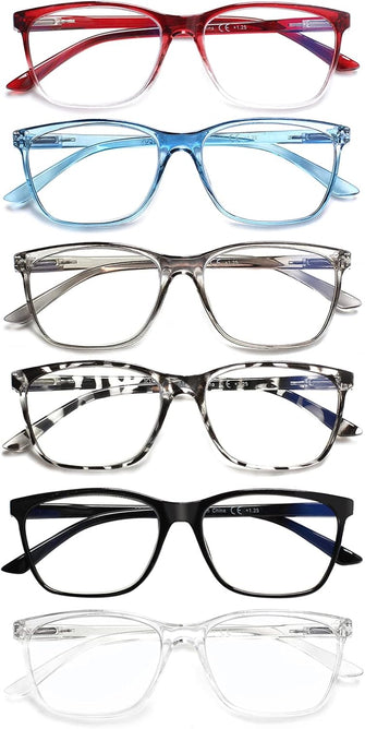 Kerecsen 6 Pack Ladies Reading Glasses Blue Light Blocking Spring Hinge Fashion Readers Computer Eyeglasses Women Men