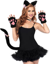 FRCOLOR Cat Ears Headband with Tail Cat Costume Set Ears and Tail Set Ears Headband and Tail Collar Paws Neck Choker Cosplay Halloween Costume for Kids and Adults