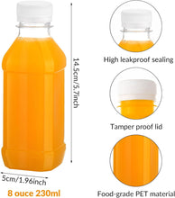 FRIUSATE 6 Pcs 7.8oz/230ml Juice Bottles Square Shot Bottles with Lids Plastic Leak-Proof Drink Bottles Reusable Shot Bottles for Smoothie Juice Beer Milk