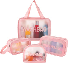 4 Pcs Clear Toiletry Bag, Waterproof Clear Plastic Cosmetic Makeup Bags Transparent Travel Wash Bag for Women and Girls (Pink)