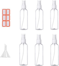 50ml Small Spray Bottle Empty Clear Fine Mist Spray Bottles Plastic Travel Atomiser Bottle Set Refillable Liquid Containers with 1pcs Funnels and 24pcs Labels for Make-up Cosmetic Hair 6PCS