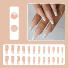 French False Nail Tip, 24Pcs Nude White Fake Nails, Press on Nails Long, Acrylic Stick on Nails, Coffin Ballerina French Design Nails Tips with Glue Sticker for Women and Girls Nail Art