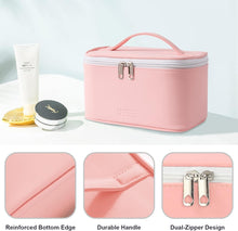 Makeup Bag Portable Travel Cosmetic Bag for Women, Beauty Zipper Makeup Organizer Bag with Inner Pouch PU Leather Washable Waterproof (Pink)