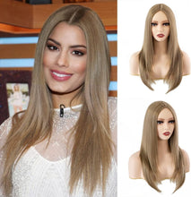 iShine Long Straight Ash Blonde Wigs for Women Layered Blonde Lace Wig Natural Synthetic Hair Blonde Wigs for Party Cosplay Daily Use