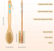 Hience Long Handle Bath Shower Brush Back Scrubber Body Exfoliator, Double-Sided Brush Head with Soft and Stiff Bristles for Wet or Dry Brushing, Cellulite Removal and Lymphatic Drainage