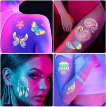 ACWOO Neon Temporary Tattoos, 9PCS 200+ Multiple Designs Glow in the Dark Neon Tattoos, Flash UV Neon Fake Waterproof Tattoo Stickers Rave Festival Accessories for Women Girls Party Supplies (9PCS)