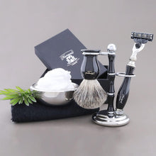 Haryali London Shaving Kit - 3 Pc Shaving Kit - 3 Edge Shaving Blade Shaving Razor - Super Badger Shaving Brush - Shaving Stand - Black Color Elegant Shaving Set as a Gift Set