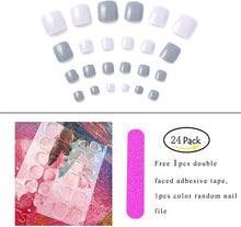 Fairvir Grey Fake Toenails Red Short Full Cover Fake Nail for Toes Acrylic 24Pcs Fake Toe Nails Art Tips for Women and Girls