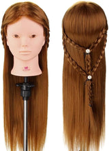 Neverland Training Head, Hairdressing Styling Head 24" Brown 50% Real Hair Cosmetology Hairdressing Mannequin Manikin Doll Head with Makeup Function+ Braid Set+ Free Clamp