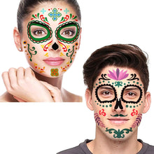 Halloween Face Temporary Tattoos (8Pack), Howaf Day of the Dead Sugar Skull Floral Black Skeleton Web Red Roses Transfers Face Tattoo for Women Men Adult Kids Halloween Party Favor Supplies