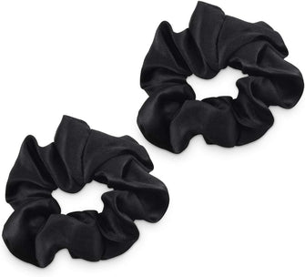 Navaris 2 Pack Scrunchies for Hair - 100% Silk Elastic Hair Bobbles Scrunchies Ponytail Holder Bands Set for Women, Girls, Ladies, Children - Black