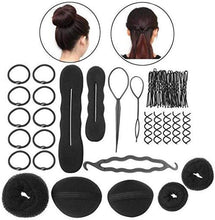 1SET Fashion Hair Design Styling Tools-Hair Volume Bump it Up Hair Tie Hair Pin Hair Clip Bun Maker Pull Hair Needle Donut Braiding Tool Kit for Ladies Girls DIY Magic Hair Twist Styling Set