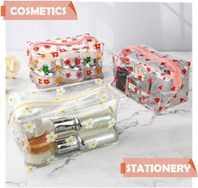 flintronic 3 Pcs Clear Pencil Case Large Pen Bag,Transparent Cosmestic Makeup Bags, PVC Pencil Case Stationery Pouch,Cute Heart Daisy Sunflower Pattern Bags,for Women and Girls