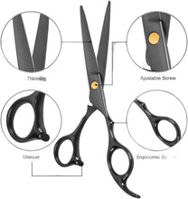 JINSHOW 12Pcs Scissors Hair Hairdressing Professional Shears Set Thinning Cutting Clip Comb Stainless Steel Cut Pouch Kit Salon Barber Women Men Kids Black (12)