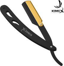 KIMEX LONDON Cut Throat Razors - Powder Coated Stainless Steel Straight Razor - Barber Razors for Shaving - Shavette with Leather Cover - Barber Blade with 24K Gold Swing Lock.