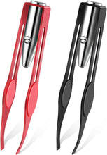 2 Pieces Tweezers with LED Light Hair Removal Lighted Tweezers Makeup Tweezers with Light Tools for Men Women Precision Eyebrow Eyelash Hair Removal Tweezers Stainless Steel Tweezers, Black, Red